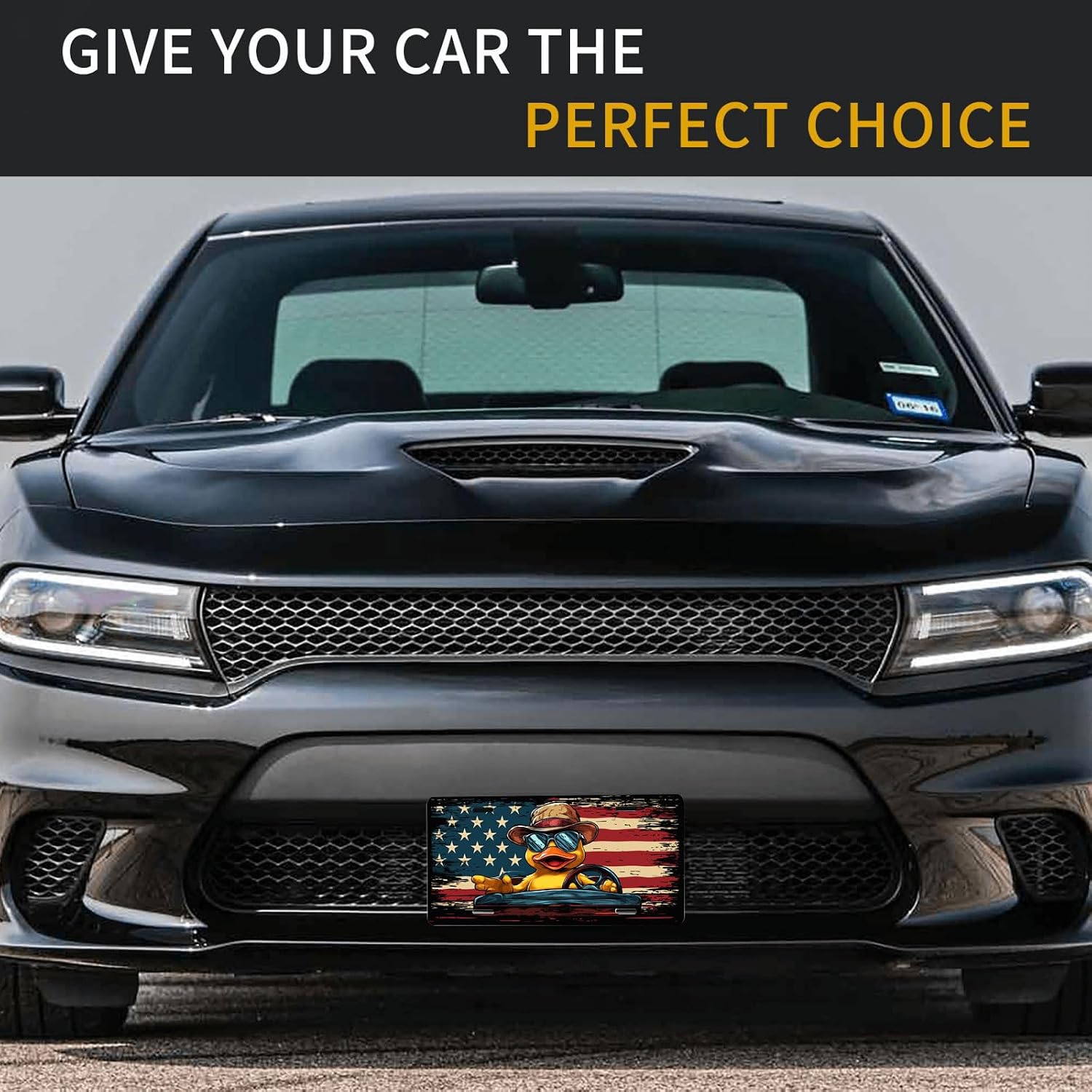Cute Ducky Front License Plate for Women American Flag Car Vanity Plates Decorative Aluminum Metal Cute Novelty License Plate for Men 6x12 Inch (4 Holes)