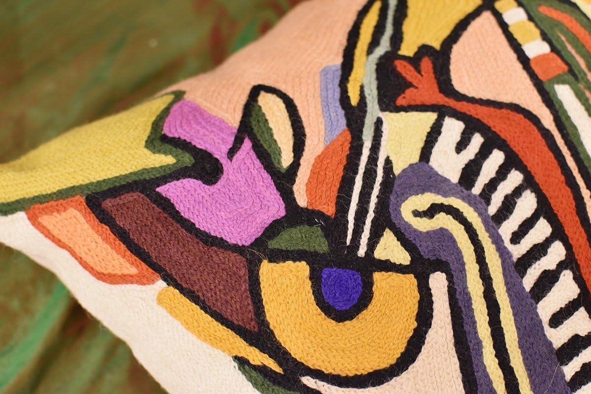 Modern Accent Pillows by Alfred Gockel | Decorative Pillowcase for Couch Red Musical Abstract Cushion Contemporary Farmhouse Chair Cushions Hand Embroidered Wool Size 18x18