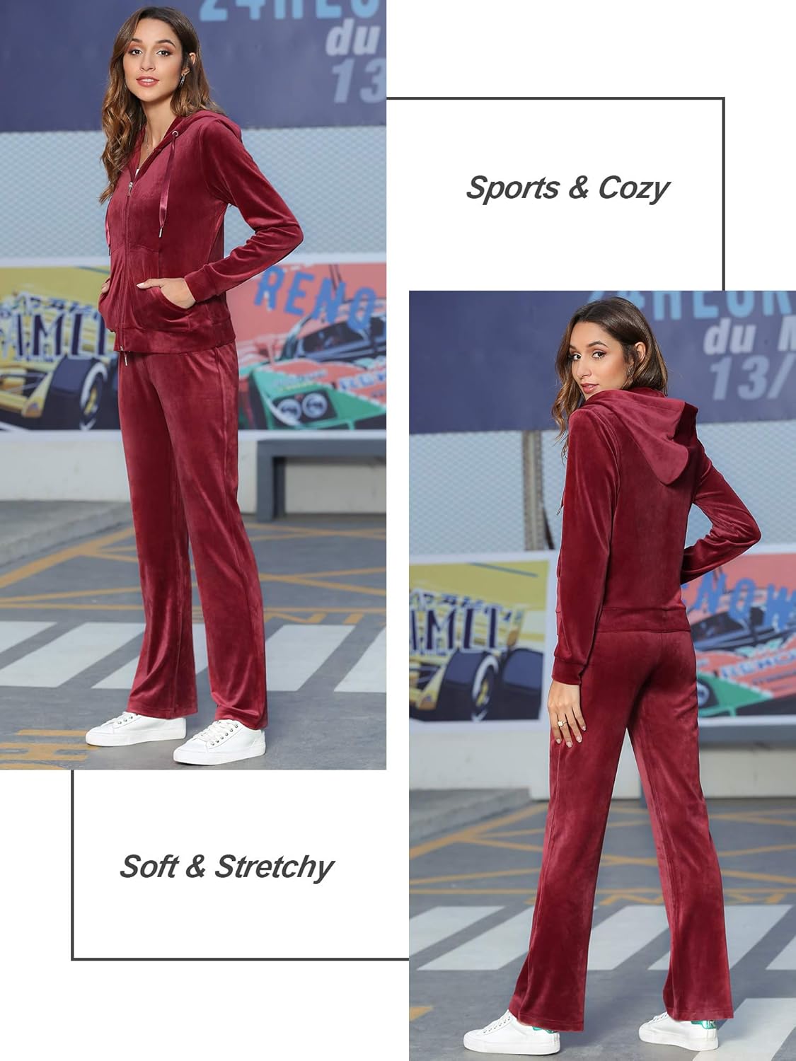 MessBebe Womens Sports Outfits Set 2 Piece Tracksuits for Women Workout Sweatsuits Long Sleeve Hoodie Sweatshirt Pants - Image 4
