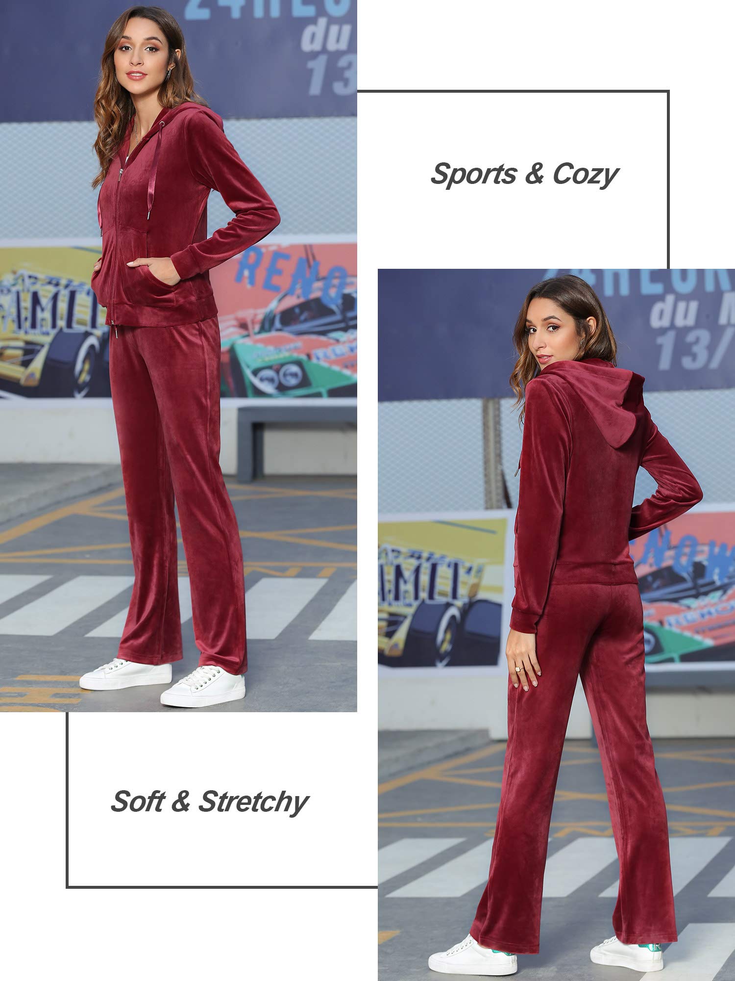 MessBebe Tute da Donna Tuta Sportiva in Velluto con Cappuccio Felpa con Cappuccio Set Ginnastica Sportivo Tuta Sportiva da Jogging Casual 2 Pezzi Ginnastica Tuta Manica Lunga