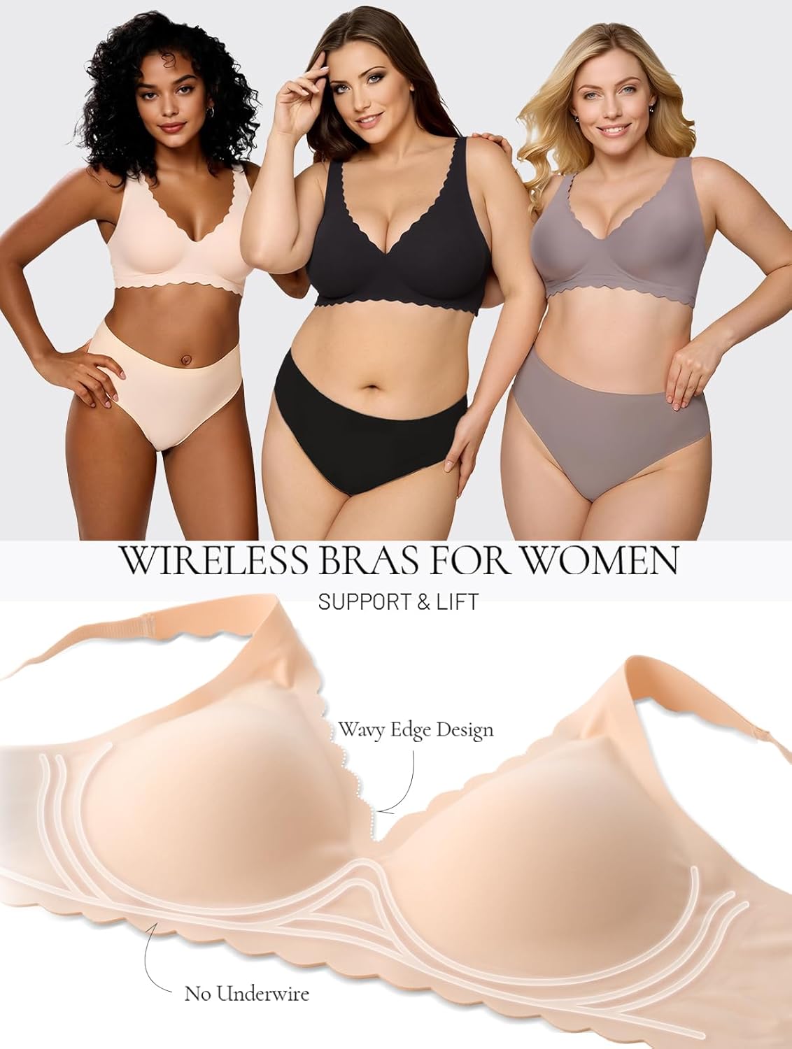 Deep V Petal Bras for Women No Underwire Soft Wireless Bras Comfort Seamless Bralettes with Extender - Image 4