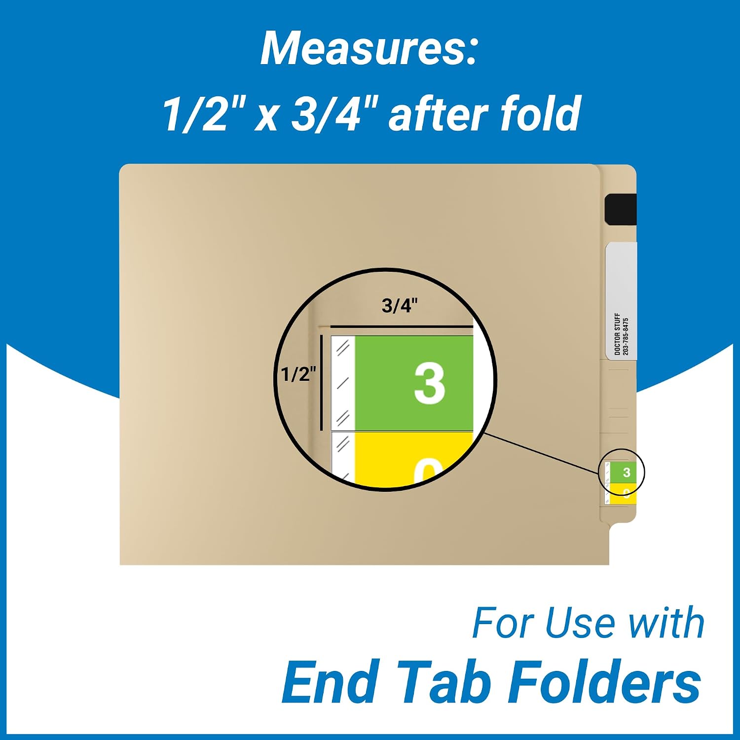 Doctor Stuff - File Folder Labels, Number 3, Tabbies 11850 Match - CBNM Series Chart Stickers, Light Green, 1/2" x 1-1/2", #3, 500/Roll