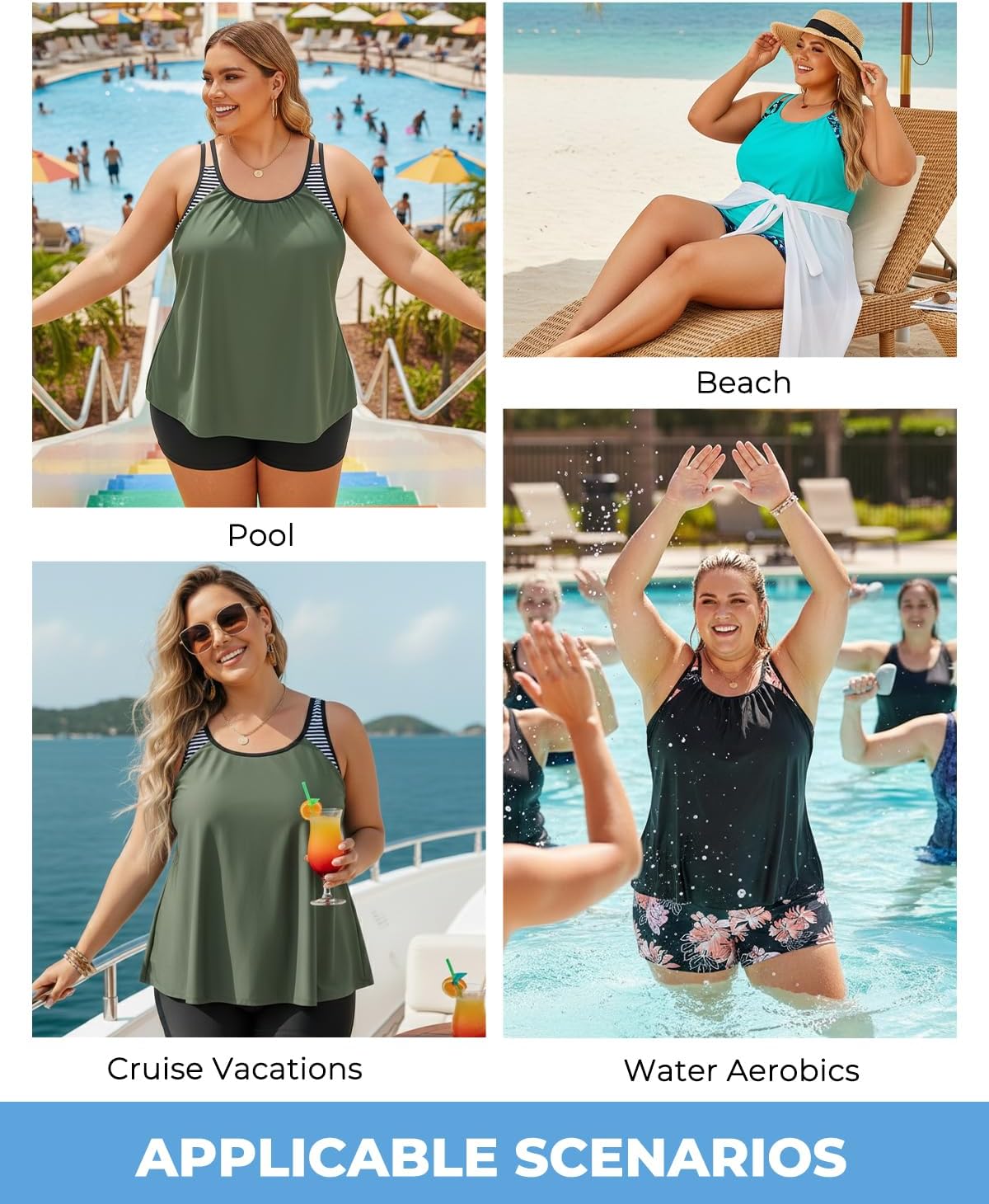 Tempt Me Women Plus Size Tankini Swimsuits - Two Piece Tummy Control Bathing Suits with Shorts 2025 Swimwear