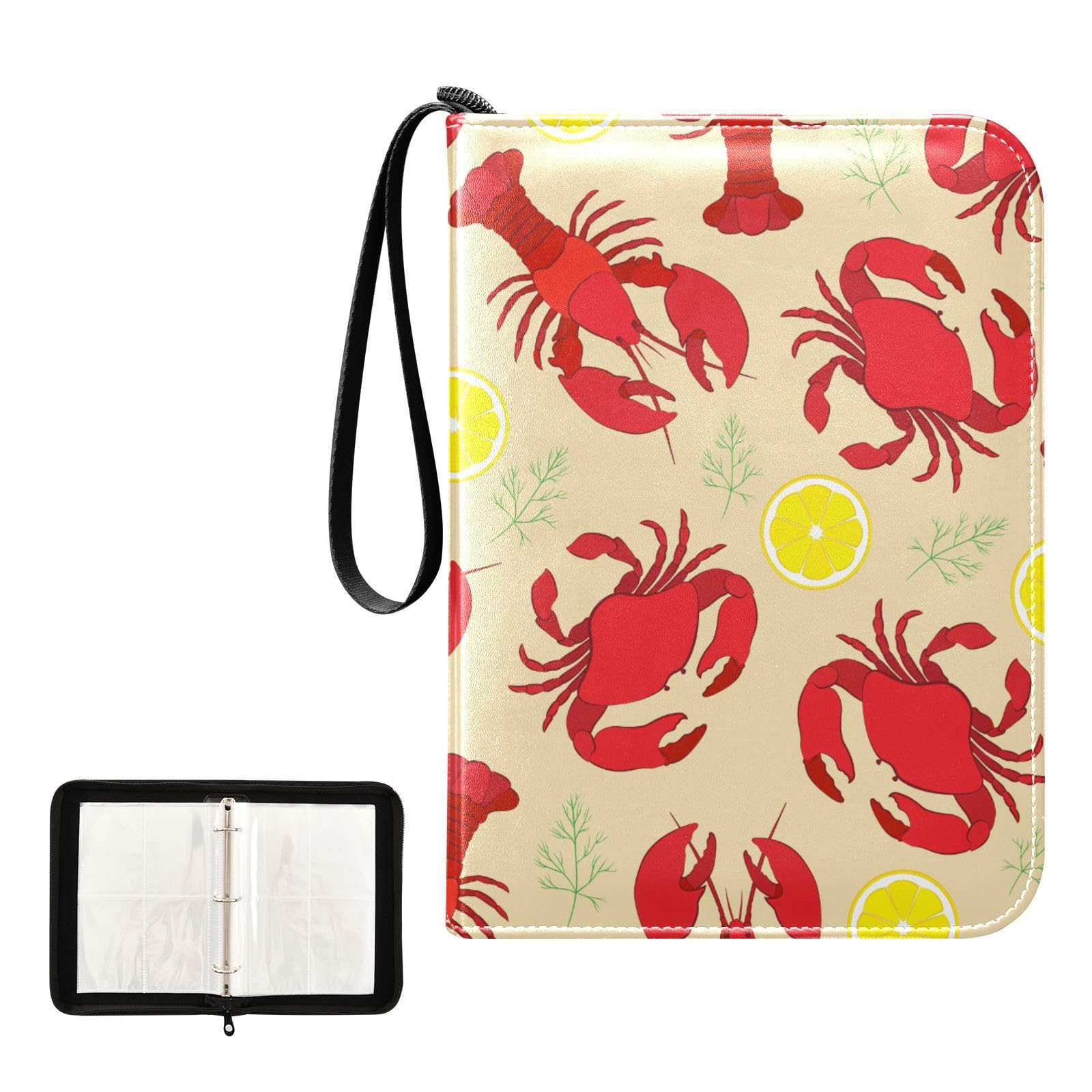 lobster card sleeves Lobster Crab Lemon Dill Card Binder 4 Pocket Trading Card Holder Book with  50 Sleeves Card Games Collection Case Book Fits 400 Cards 3 Rings Photocard  Binder for Sports Trading Cards :