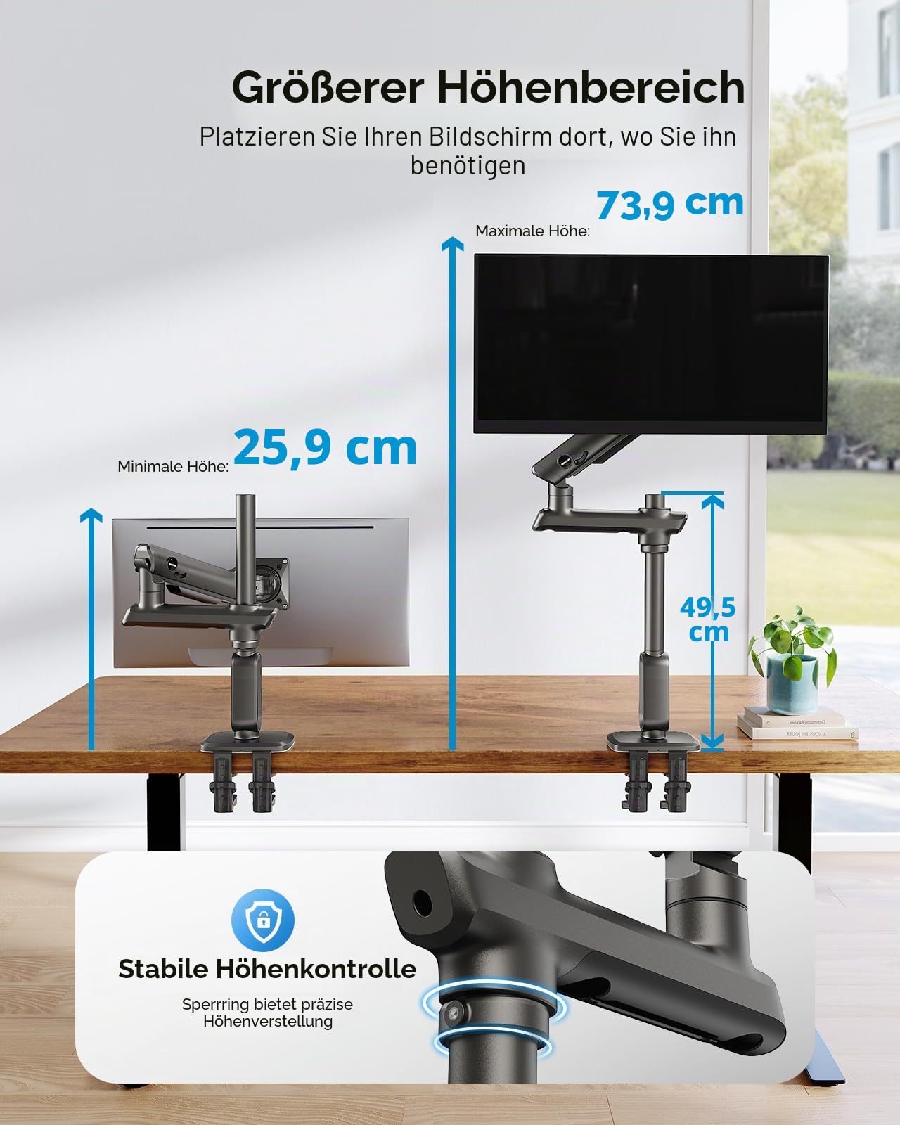 HUANUO Monitorhalterung für 49 Zoll Ultrawide-Bildschirme, Tragkraft 18 kg, verstellbare Bildschirmhalterung für Gaming mit Einer maximalen Höhe von 739 mm, VESA 75 x 75 100 x 100 mm