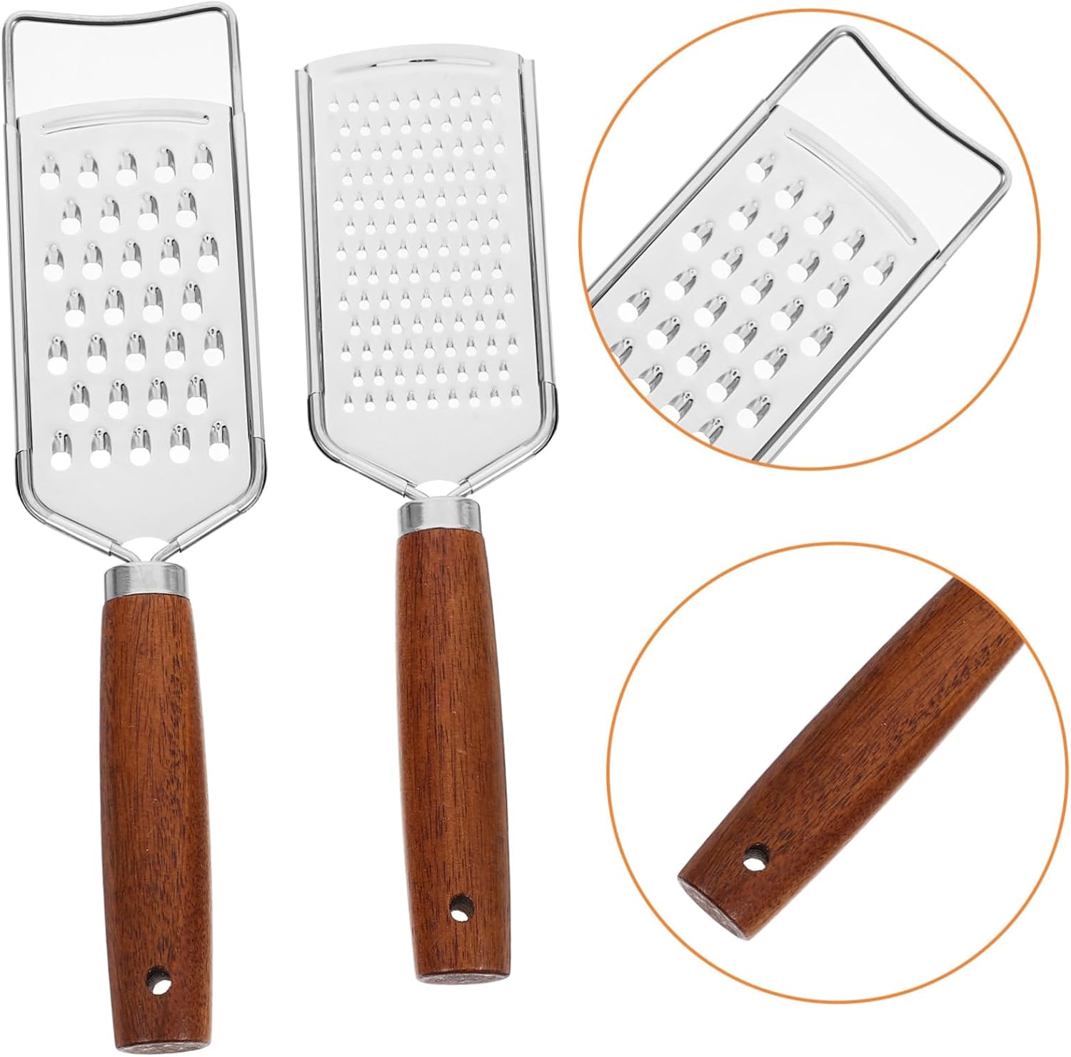 2 Pack Cheese Grater with Wooden Handle, Stainless Steel Kitchen Grater