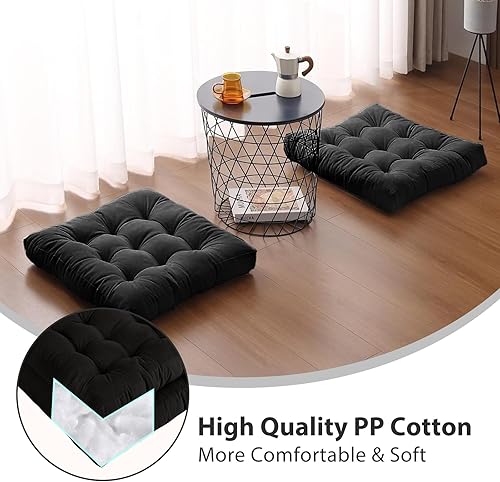 Miniatura 7 de Tiita - Almohada cuadrada para el suelo, cojín de asiento grueso para yoga, meditación, sala de estar, balcón, oficina, exterior, 22 x 22 pulgadas.