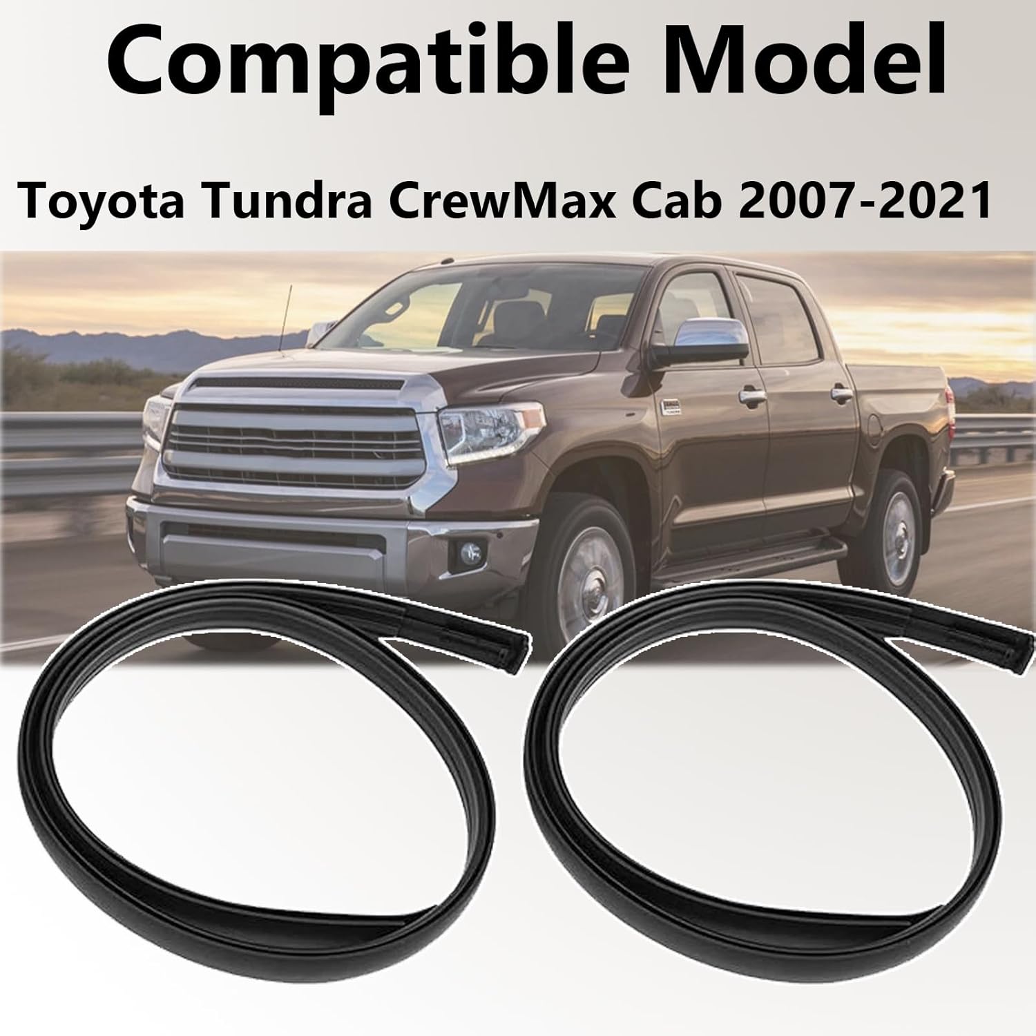 2Pcs Roof Drip Molding Weatherstrip (Pair) Fit for Toyota Tundra CrewMax Cab 2007-2021, Left & Right Side Roof Trim Seal Kit Replace 75552-0C060 75551-0C060(Not Fit Double Cab)
