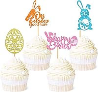 Vista 25 de Ercadio 24 piezas de decoración para tartas, con temática de conejo de Pascua para cumpleaños de primavera, suministros de fiesta de baby shower