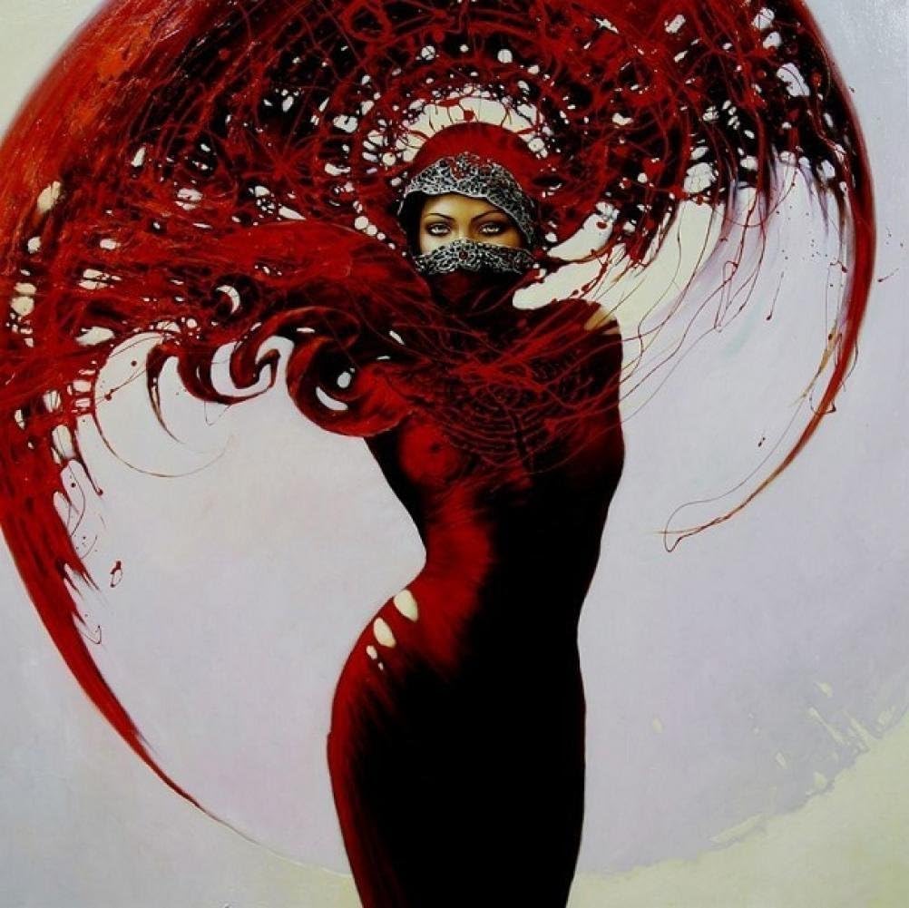 Printed Red Sexy Lady Angel Oil Painting on Canvas Wall Art Pictures for Home or Salon Decorations 2424 Inch