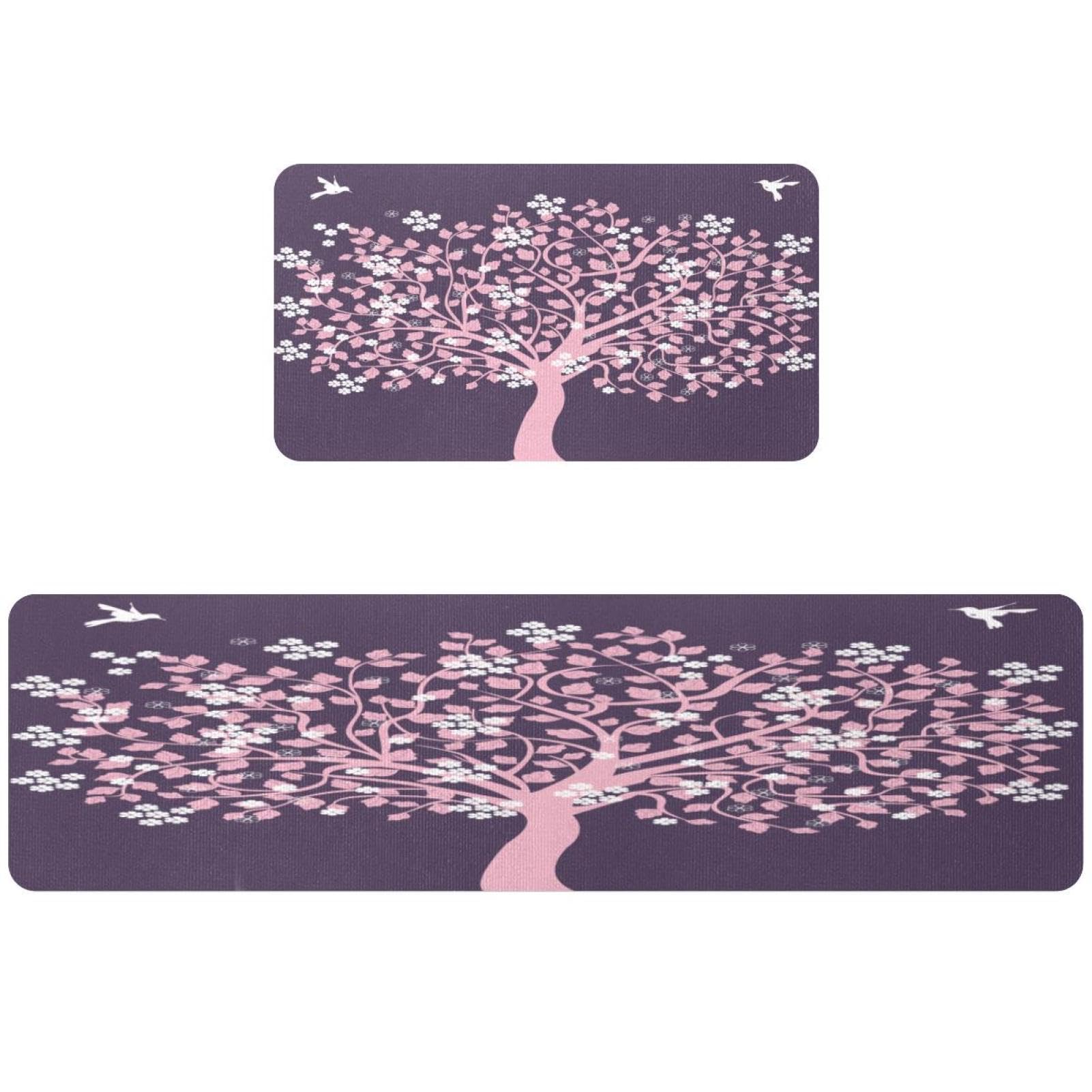 Tapete de cocina antideslizante y lavable con estampado de pájaros y flores