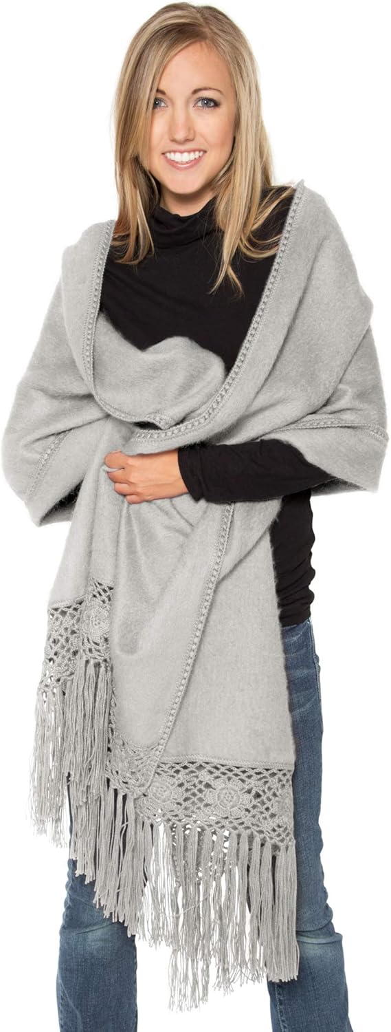 Alpaca Carrasco Alpaca Shawl Crocheted Flowers - Wide, Long and Warm
