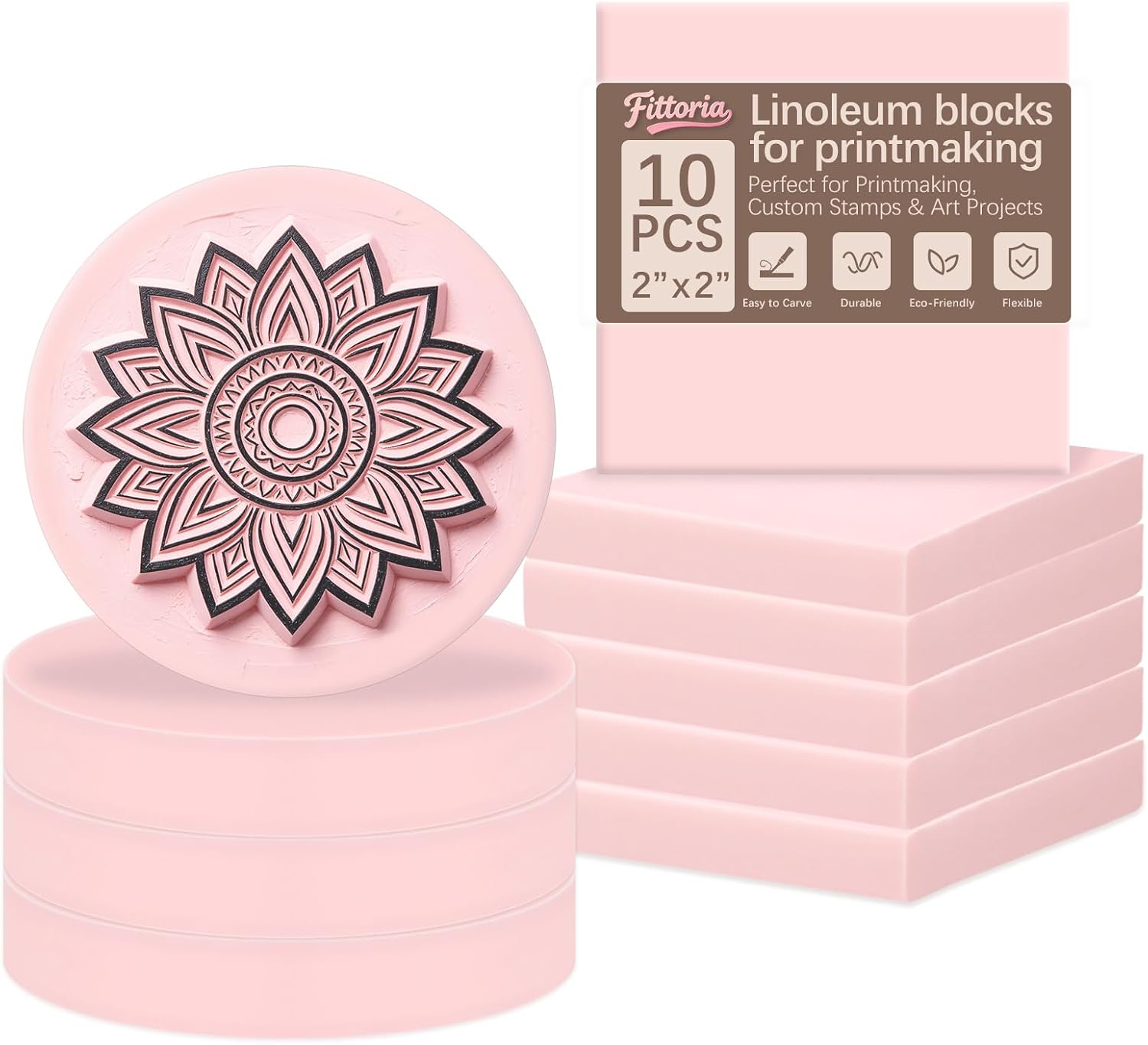 10Pcs Square Linoleum Blocks for Printmaking,2x2in Premium Rubber Stamps, Printmaking Supplies for Printing, Stamp Making, and a Wide Range of DIY Craft Projects