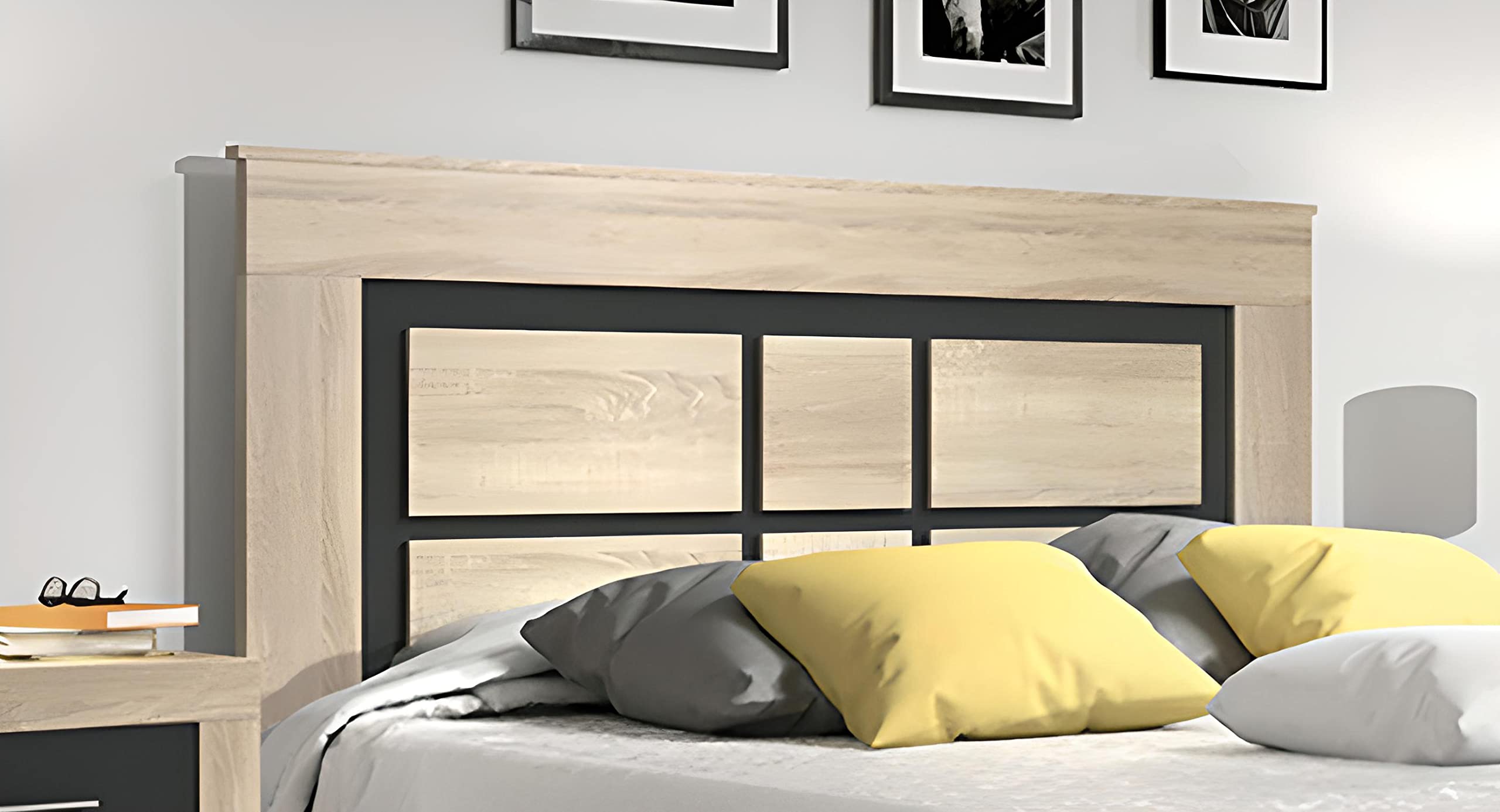 PEGANE Ensemble de tête de lit + 2 chevets Coloris chêne Cambrian, Graphite