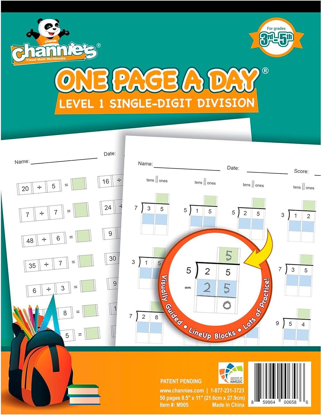 Channie’s One Page A Day Single Digit Level 1 Beginner Visual Division Workbooks for Easy Teaching & Learning Grade 3-5 Size 8.5” x 11” Summer School, Summer Bridge