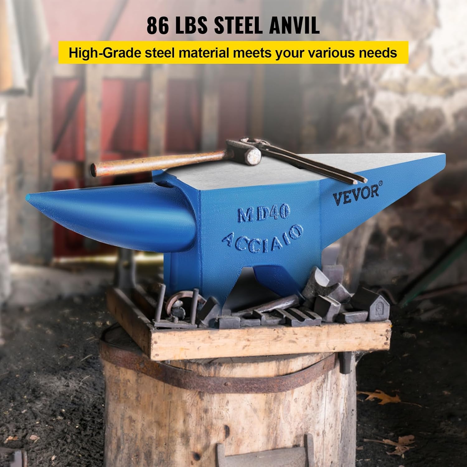 VEVOR Single Horn Anvil 86Lbs Steel Anvil Blacksmith for Sale Forge Steel Tools and Equipment Anvil Rugged Blacksmith Jewelers Durable and Robust Metal Working Tool, Grey