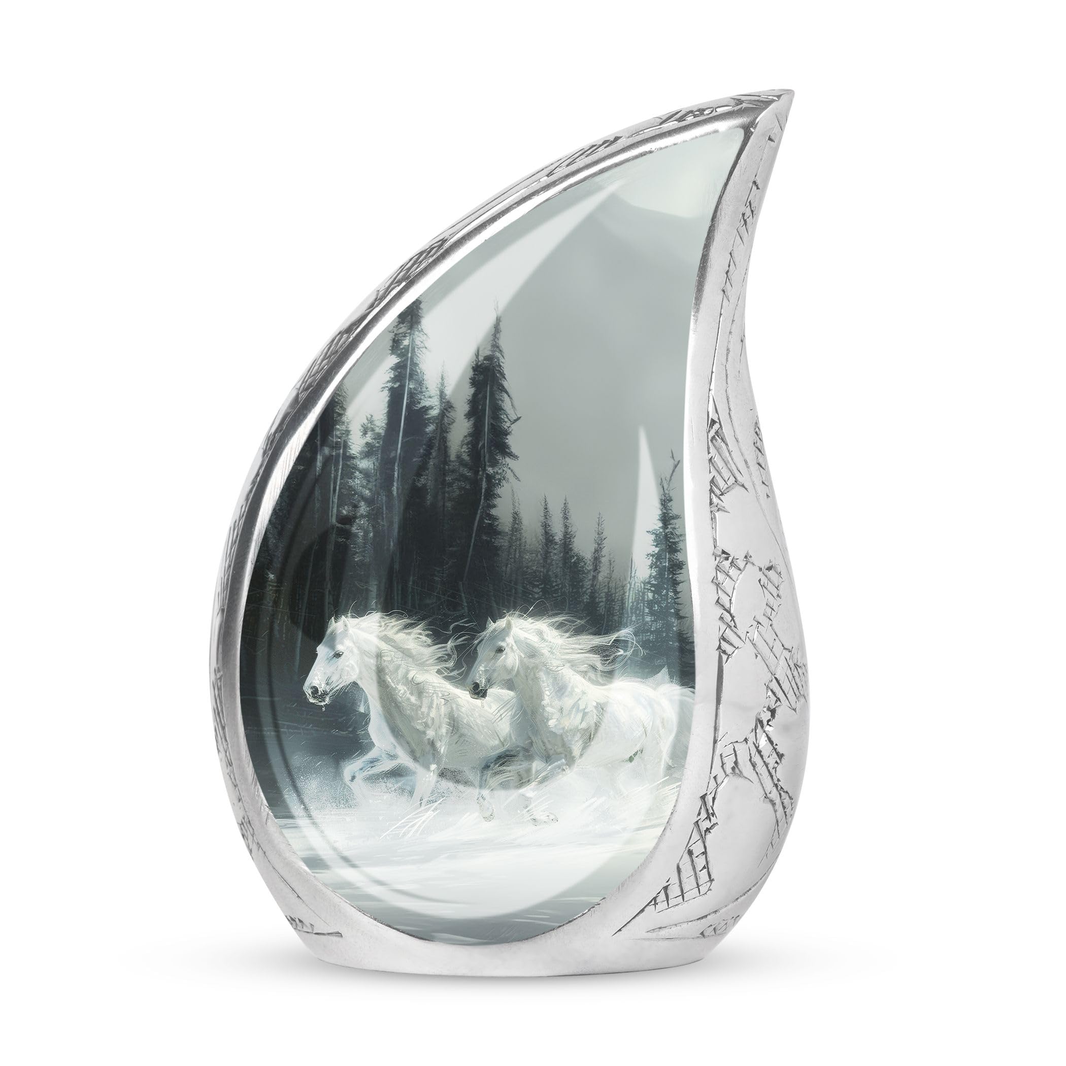 YASUBJAG White Horse urn Large Teardrop Memorial Cremation Urn for Adult Male, 10 Inches