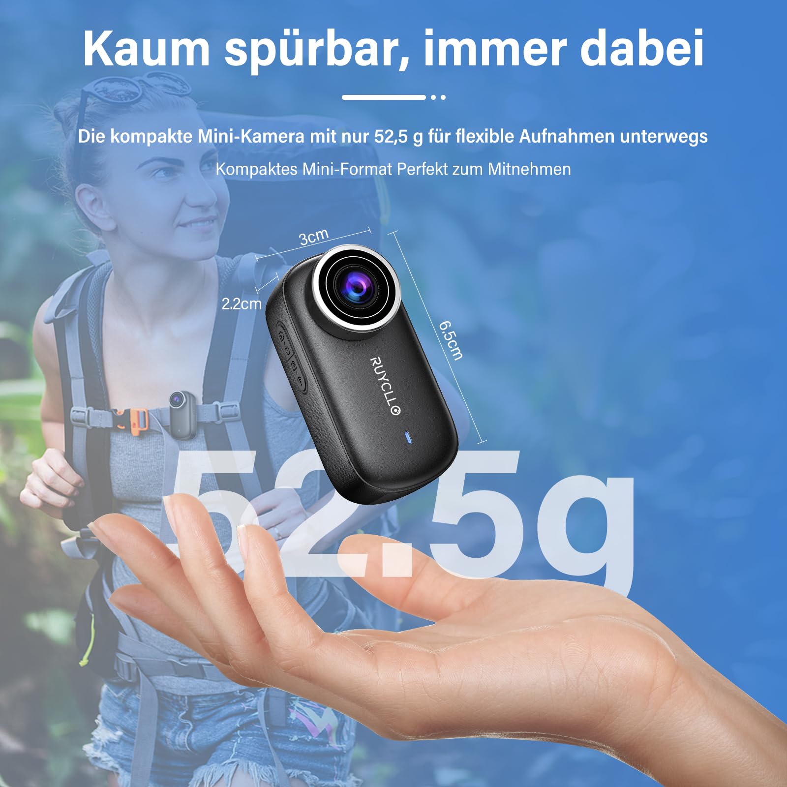 4K Bodycam Action Cam mit 64GB Karte, 6-Achsen EIS Stabilisierung | Mini Kamera HDR, 145° Weitwinkel, WiFi APP, Magnetische Mini Action Cam für POV Aufnahmen, Motorrad, Fahrrad und Reisen