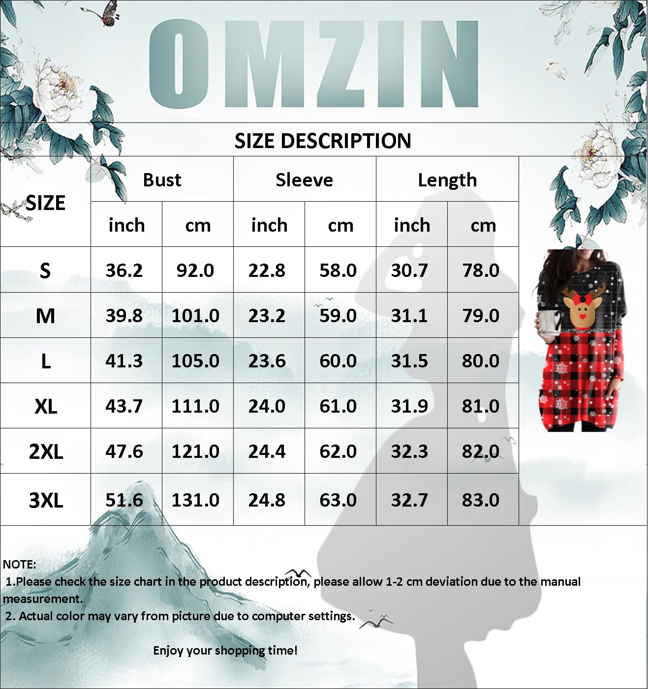 OMZIN Women Christmas Sweatshirt O-Neck Pullover Tops Funny Graphic Long Sleeve T-Shirts Xmas Holiday Sweatshirt Blouse with Pockets