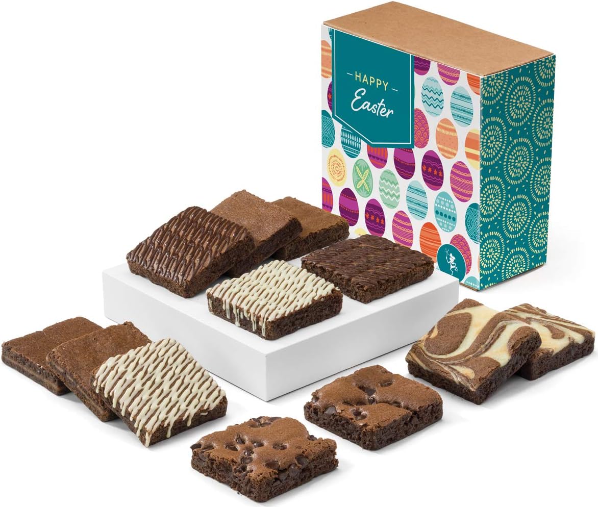 Fairytale Brownies Easter Nut-Free Dozen Individually Wrapped Gourmet Chocolate Food Gift Basket - 3 Inch Square Full-Size Brownies - 12 Pieces - Item CE122