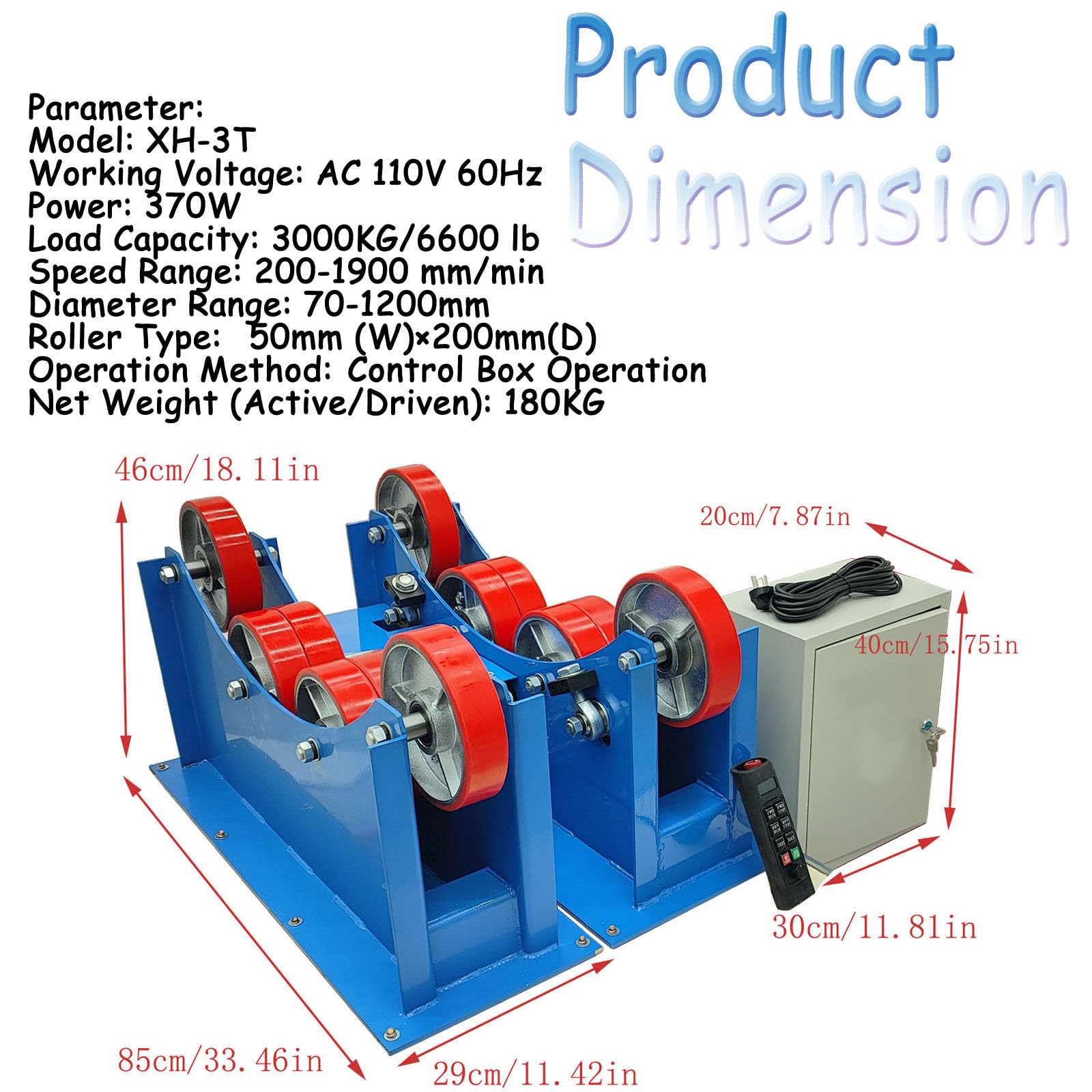Banfluxion 220V Remote Control Rotary Welding Rolls Position Machine 6600LB Capacity Turning Rolls Linkage Roller for Welding Equipment Support Welding Positioner with 2