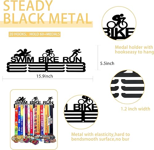 Vista 47 de Goutoports Estante de exhibición para colgar medallas, organizador personalizado de cinta de premios para corredores de carreras deportivas, placas