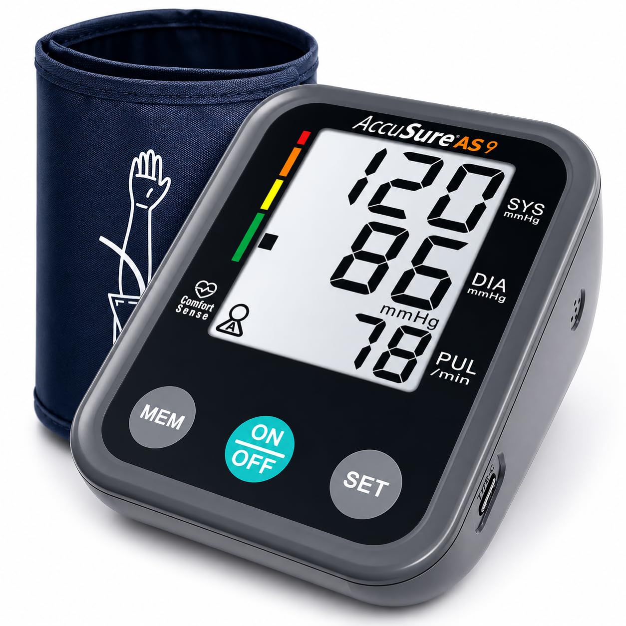 AccuSure Fully Automatic Digital Blood Pressure Monitor With Large Display, Most Advance Technology & Accurate Measurement - Arm Circumference (22-36Cm) Type-C USB power port, 4-Year Warranty