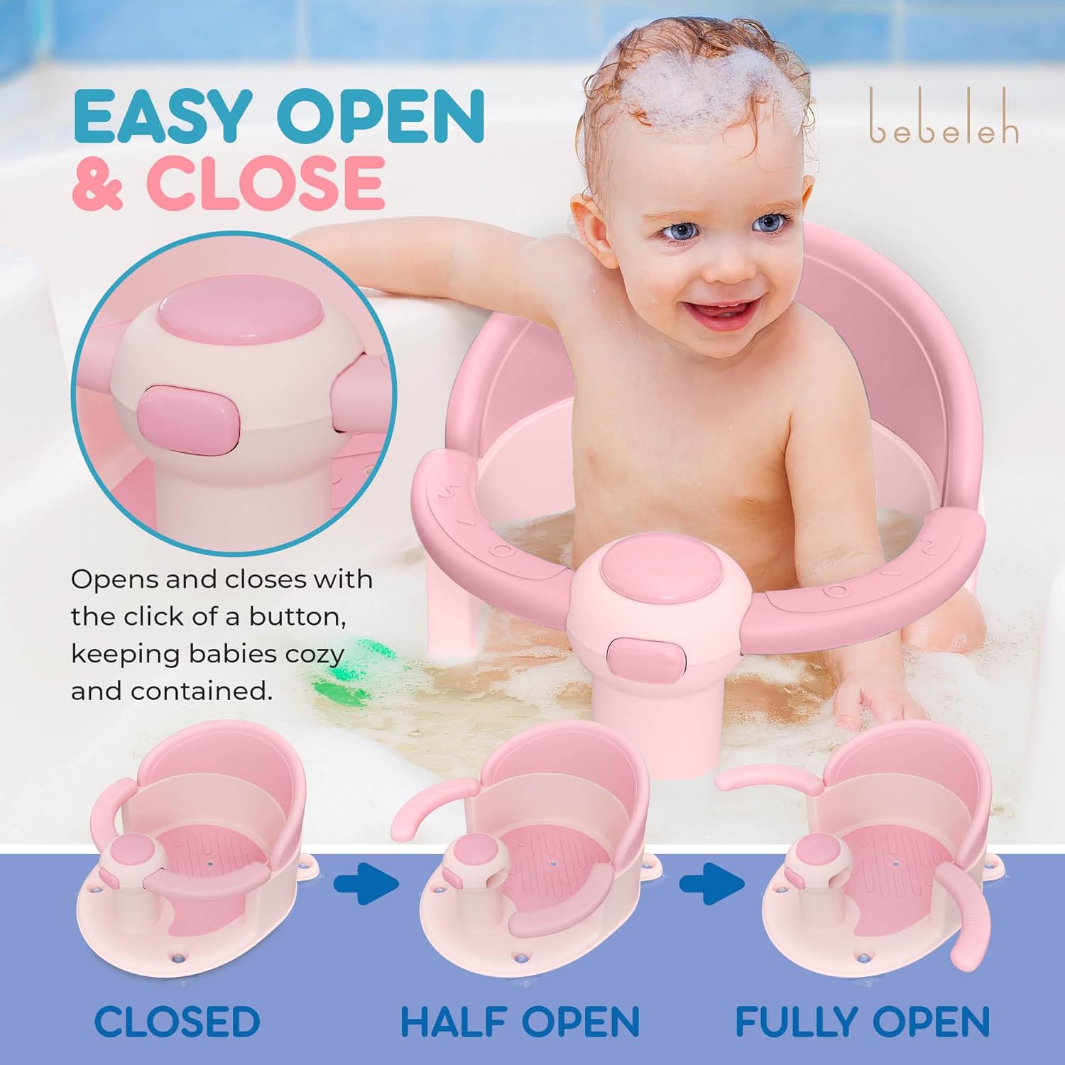 Baby Bath Seat for 6 Months & Up - Safe Infant & Toddler Bathtub Seat for Sitting Up - Baby Bath Tub Seat for Shower (Pink)