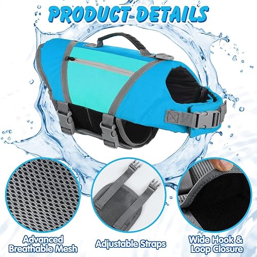 Miniatura 5 de EMUST Chalecos salvavidas ajustables para perros pequeños con gancho y bucle, chaleco reflectante de natación con hebillas de liberación rápida para