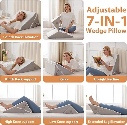 Miniatura 2 de Almohada de cuña, almohada de cuña ajustable de 9 y 12 pulgadas para dormir, almohada triangular para aliviar el dolor de espalda, almohada de