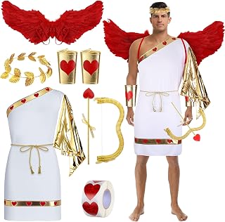 Chuangdi 6 Pcs Men’s Cupid Costume Cupid Toga Bow Arrow Wings Headdress Wrist Cuffs Belt Love Stickers for Valentines Day