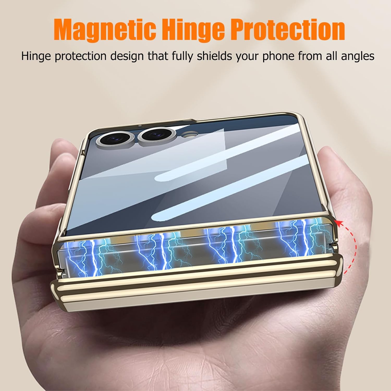for Samsung Galaxy Z Flip 7 Clear Case with Kickstand & Magnetic Hinge Protection and Screen Protector, Slim Transparent Plating Hard PC Shockproof Cover for Samsung Galaxy Z Flip 7 (Gold)