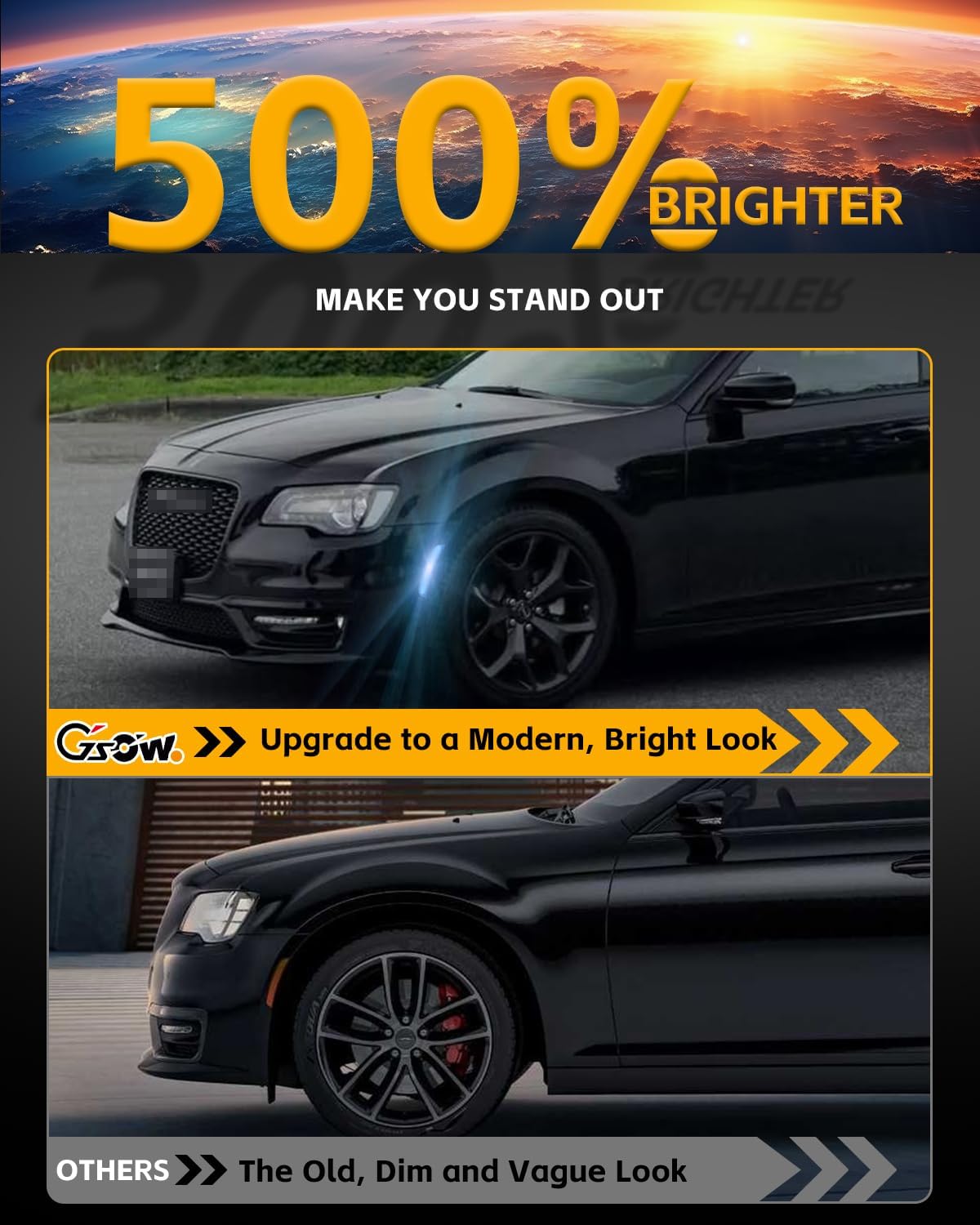 2 PCS White LED Side Marker Light for Chrysler 2005-2014 300 300C, [with 300" Badge] Smoked Lens Front Turn Signal Indicator Blinker Lights, 45-SMD LED Sidemarker Lamps - White