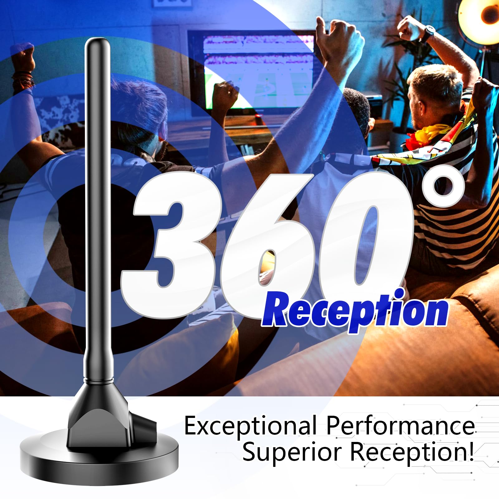 Antena de TV digital para interiores con base magnética fuerte, recepción de 360° y largo alcance para canales locales, fácil instalación, compatible con 4K 1080p para canales locales gratuitos