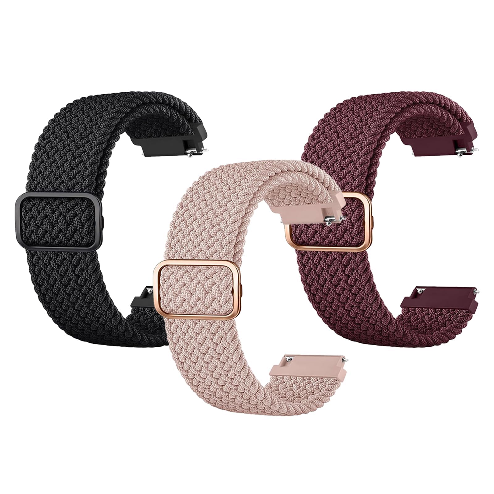 HASLED Set 3 Cinturini Per Smartwatch 20 Mm | Nylon Intrecciato Traspirante | Colori: Nero, Rosa, Bordeaux | Compatibili GT3 E Buds - 2