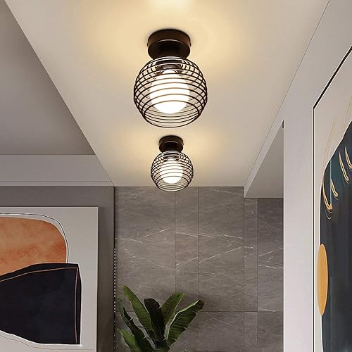 Miniatura 2 de Hurrah Paquete de 4 lámparas de techo semiempotradas  Lámpara de techo industrial negra para pasillo de granja, metal rústico enjaulado para cocina,
