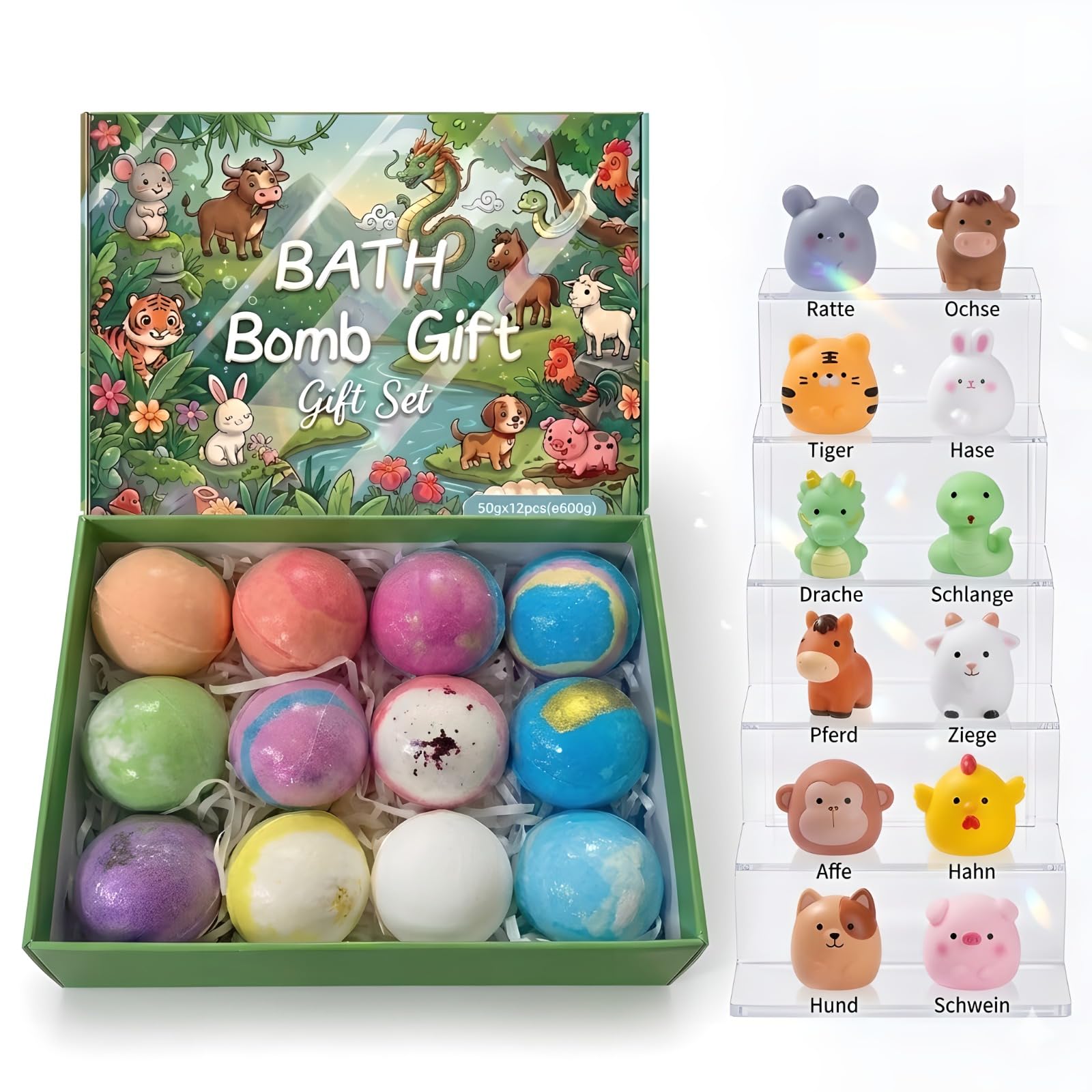 Playfizz Lot de 12 bombes de bain pour enfants avec surprise, bulles naturelles et organiques, bombes de bain, bain moussant, bombes de bain