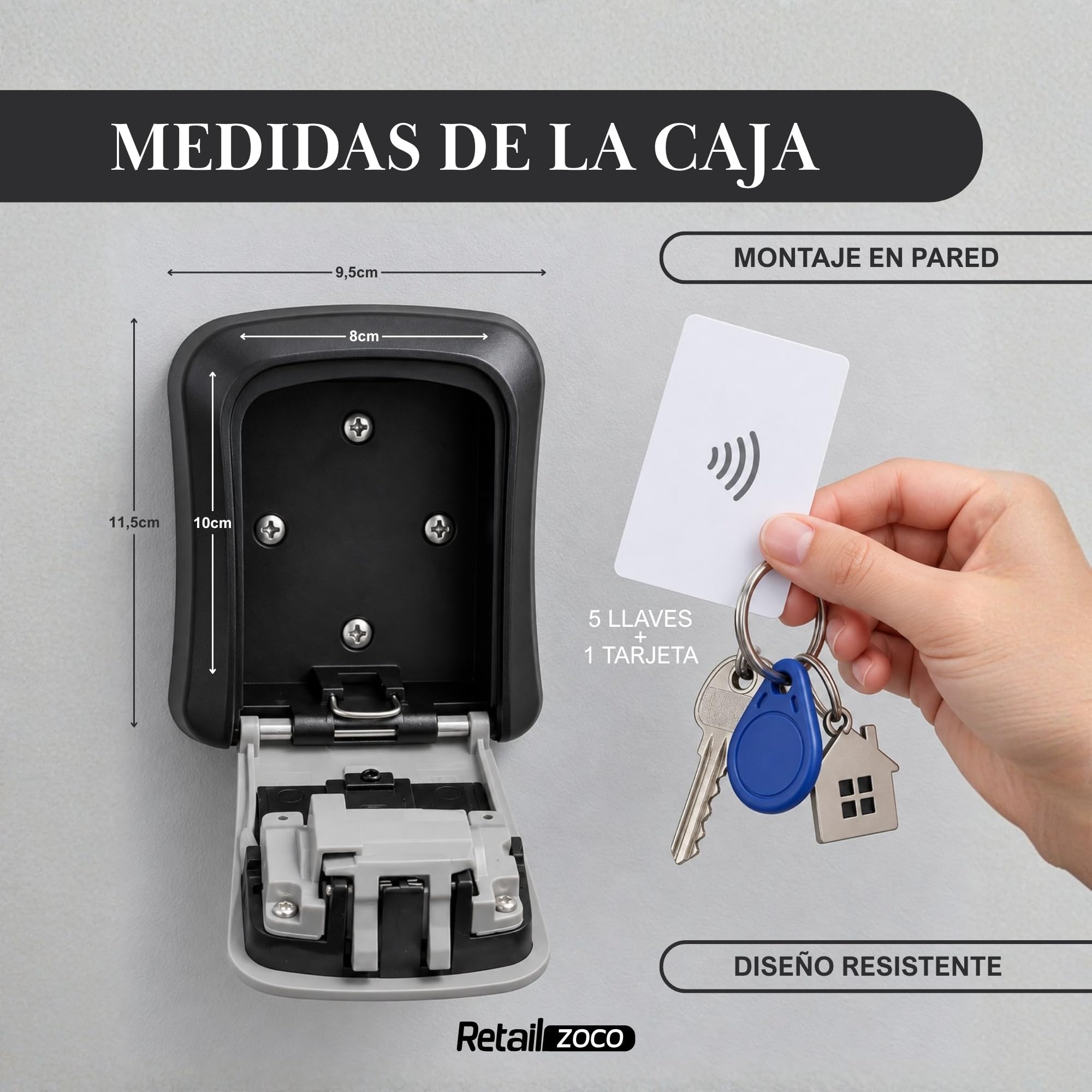 Caja de Seguridad para Llaves, Caja de cerradura, Código de 4 dígitos - imagen 3