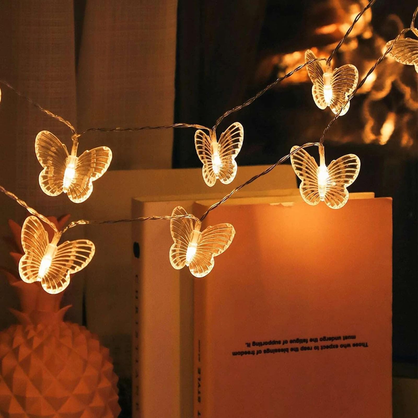 Catena Luminosa A LED A Farfalla|Lampada In Filo Di Rame A Luce Bianca Calda|Lampada Decor Creativa Per Il Patio Delle Vacanze Feste,Bianco Caldo,Batteria Da 80 LED Da 10 M (32,8 Piedi)