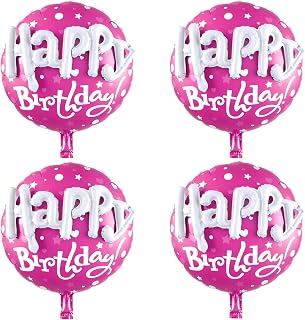 Large Pink Round Happy Birthday Balloons - 31 Inch Mylar Balloons for Girls Party Decorations (4Pcs)