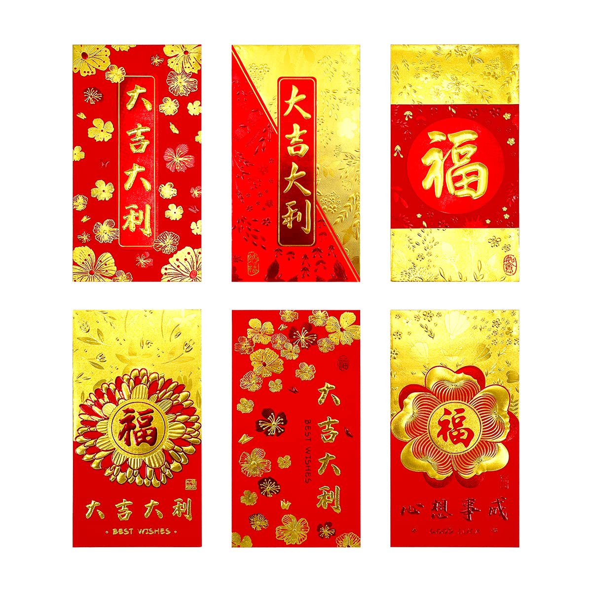 Party Magic Red Envelope Assorted 9x17cm 6Pcs/Pk
