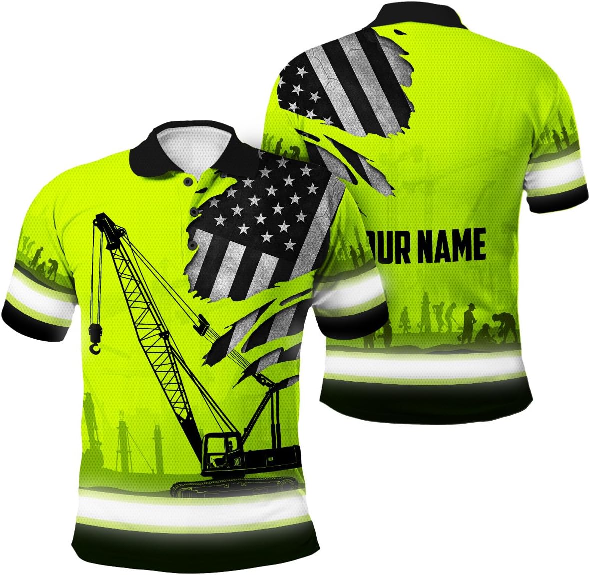 Matedecor Flag Reflective Polo Job High Visibility Shirt for Men and Women Safety Polo Shirts Workwear for Worker, Patriotic