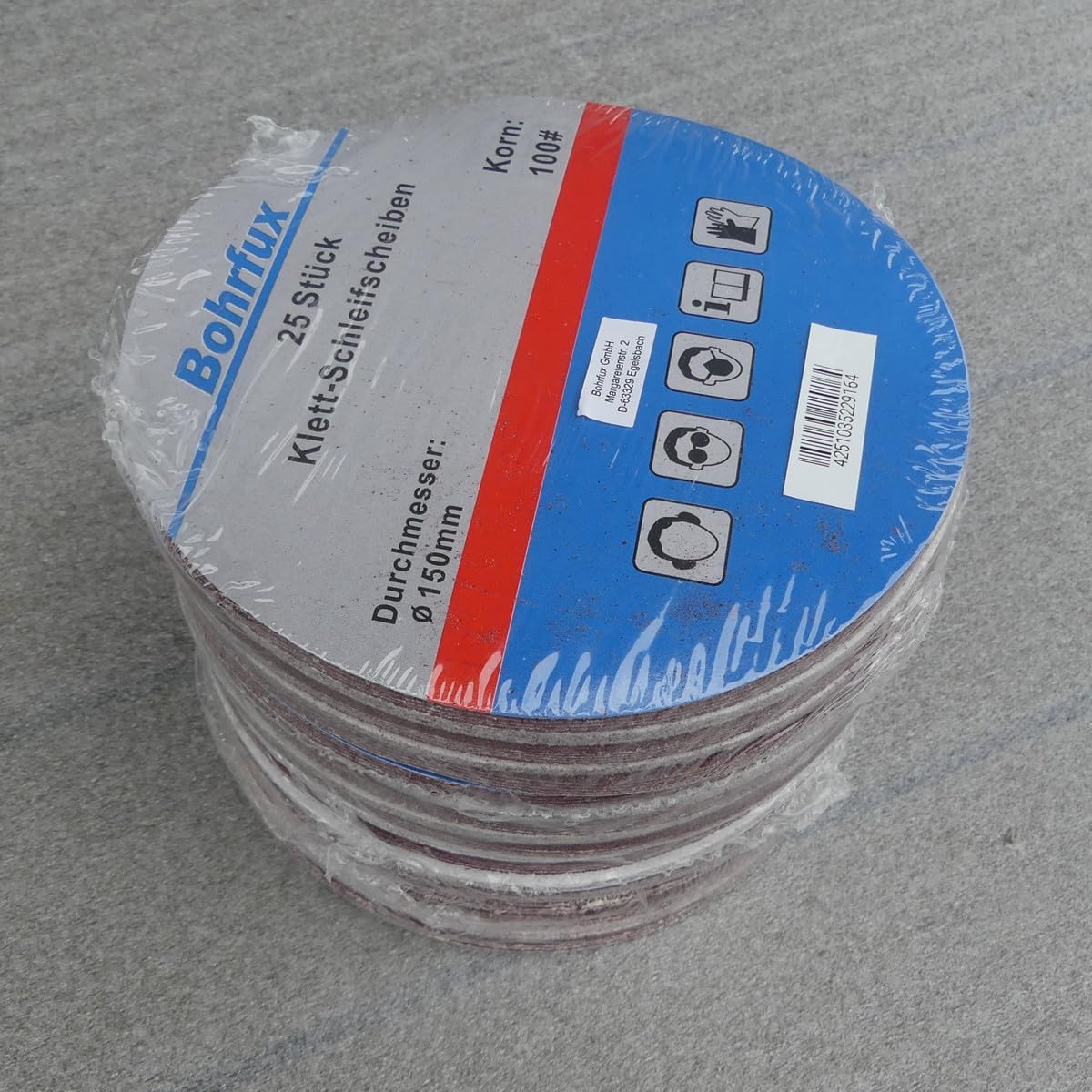 100 discos abrasivos de 150 mm de diámetro, sin agujeros, grano P100, discos de lija, discos de lija, discos de lija, lijadora excéntrica, lijadora de cuello largo, lijadora de Bohrfux