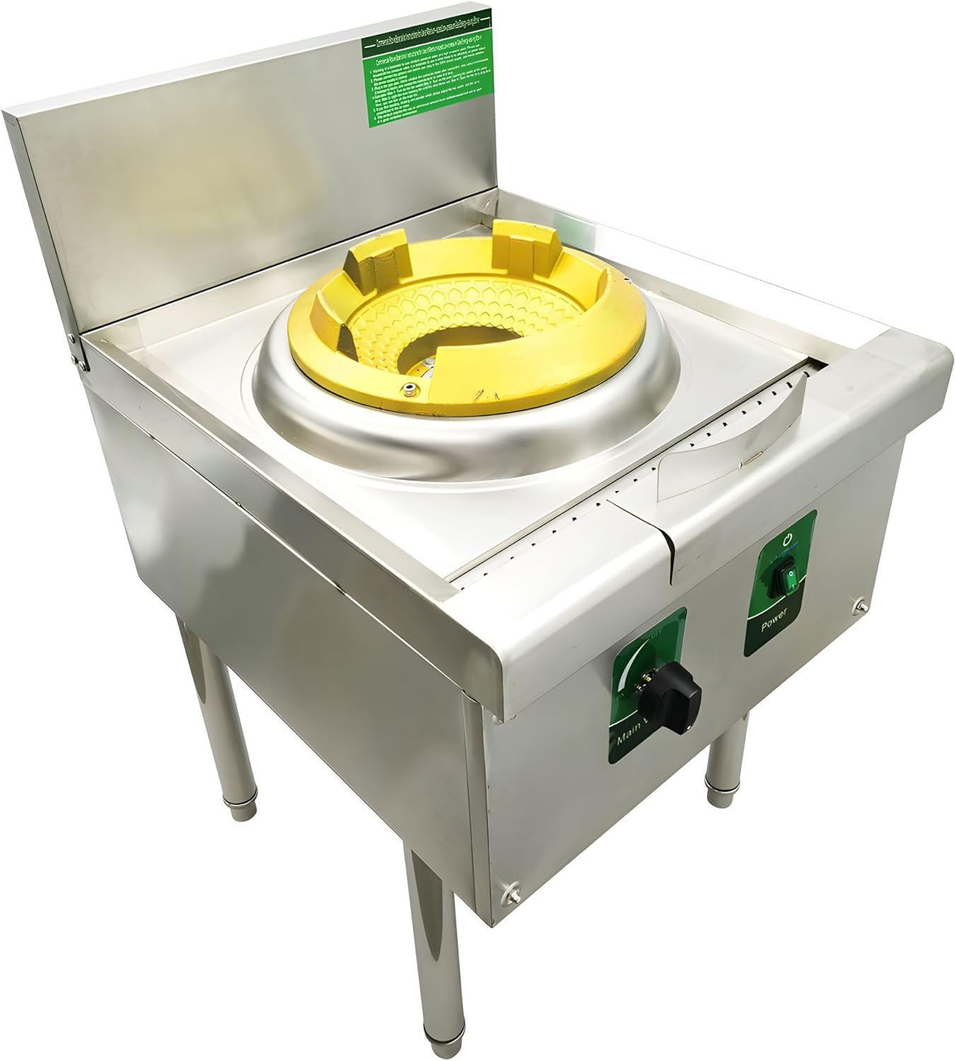 Commercial High Fire Stove 110V 120W Single Head LPG and Natural Gas Burner Stainless Steel Gas Wok Stove with Baffle 12.2" Furnace Head Diameter 0.59" Air Inlet Aperture