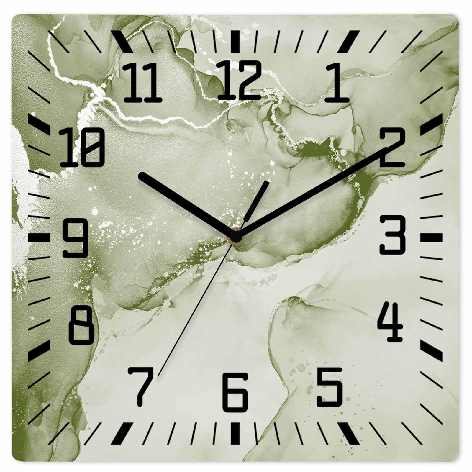 Horloge murale pour salon en marbre vert sauge : Décoration en bois moderne de 25 cm