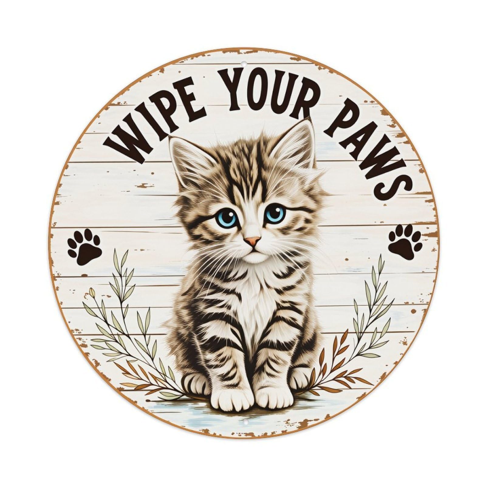 Cute Kitten With Blue Eyes Round Tin Sign Vintage Metal Poster Retro Bar, Home, Man Cave, Kitchen, Laundry Room Wall Art Decor Gift 8x8Inch
