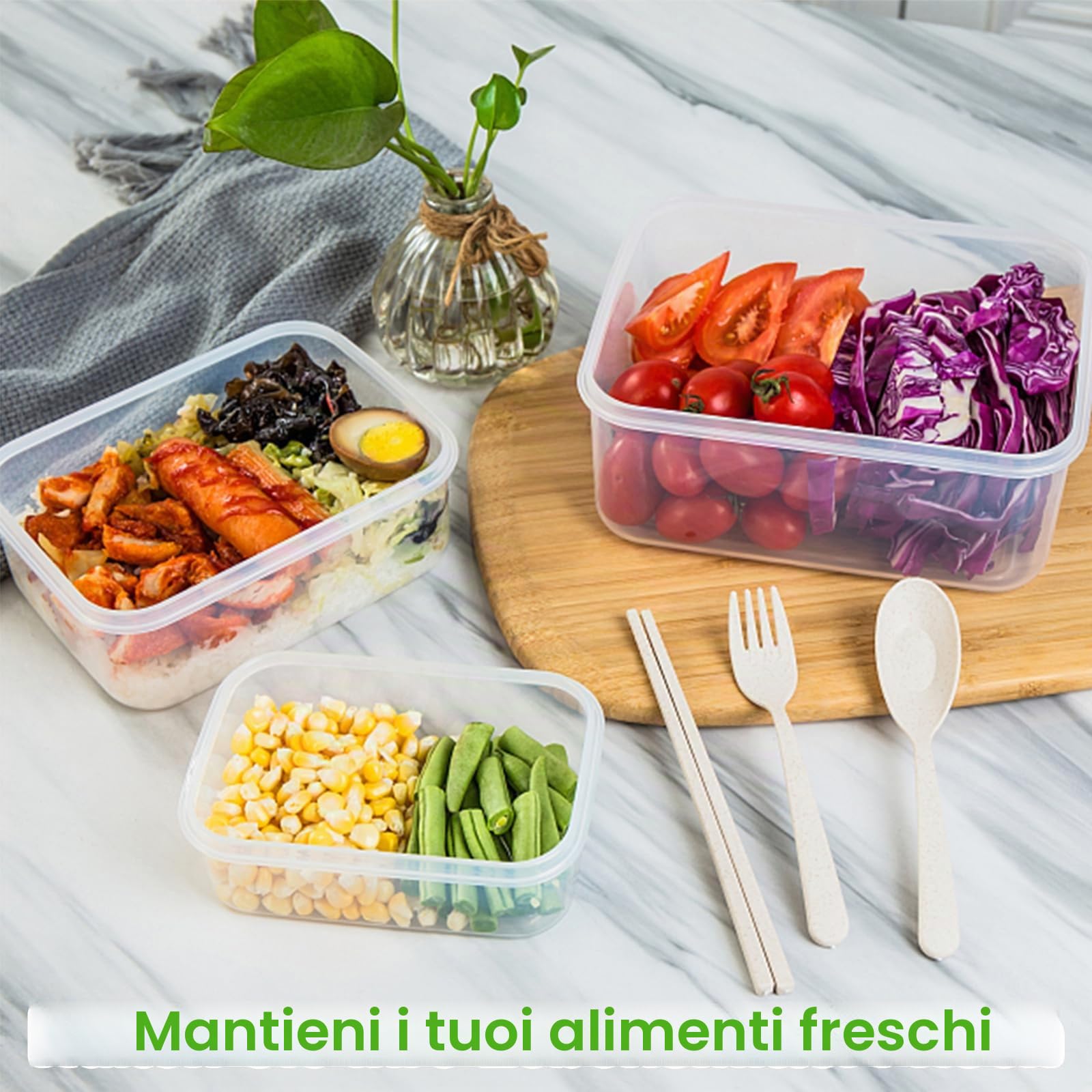 Kottwca Set di 15 contenitori salvafreschezza con coperchio, grandi capacità (5 x 0,5 l + 5 x 1,0 l + 5 x 1,5 l), per cucina Meal Prep, 100% a prova di perdite, senza BPA