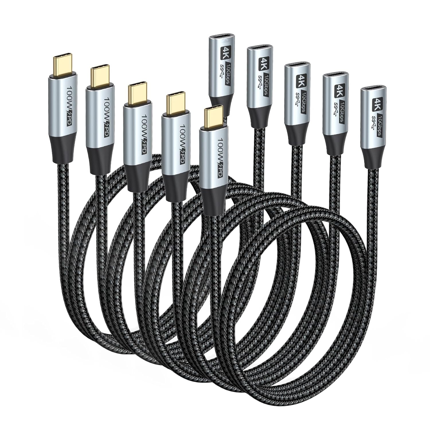 USB C Extension Cable 6FT 5-Pack,USBC Extender Cord USB 3.2(10Gbps) Male to Female Extension Cable 4K@60Hz Video Output,100W Charging for MacBook Pro/Air, Switch, Laptop and Mobile Phone-Grey