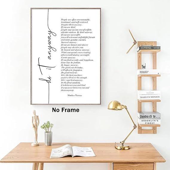 Mother Teresa Quotes Wall Art Do It Anyway Poster Inspirational Quotes Wall Art for Home Office Wall Decor Motivational Quotes Canvas Inspiring Words Poster Typography Quote Artwork 16x24inch No Frame