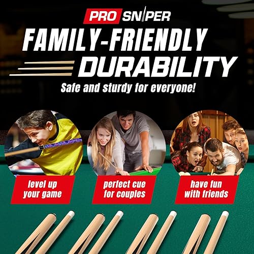 Miniatura 7 de Prosniper Juego de 4 palos de billar prémium  Taco de piscina de arce canadiense de 58 pulgadas, 19 onzas con eje de baja desviación y 4 tizas